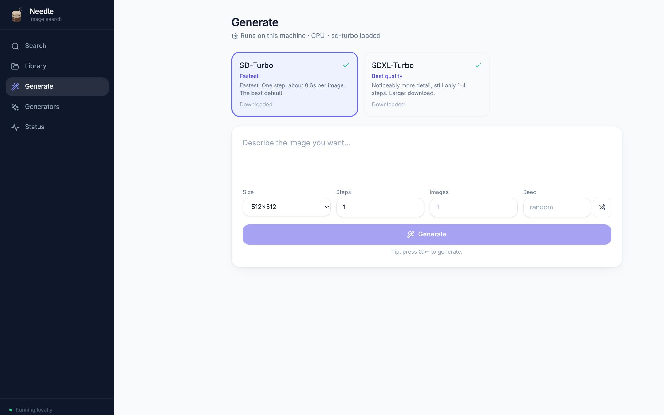 The Generate page