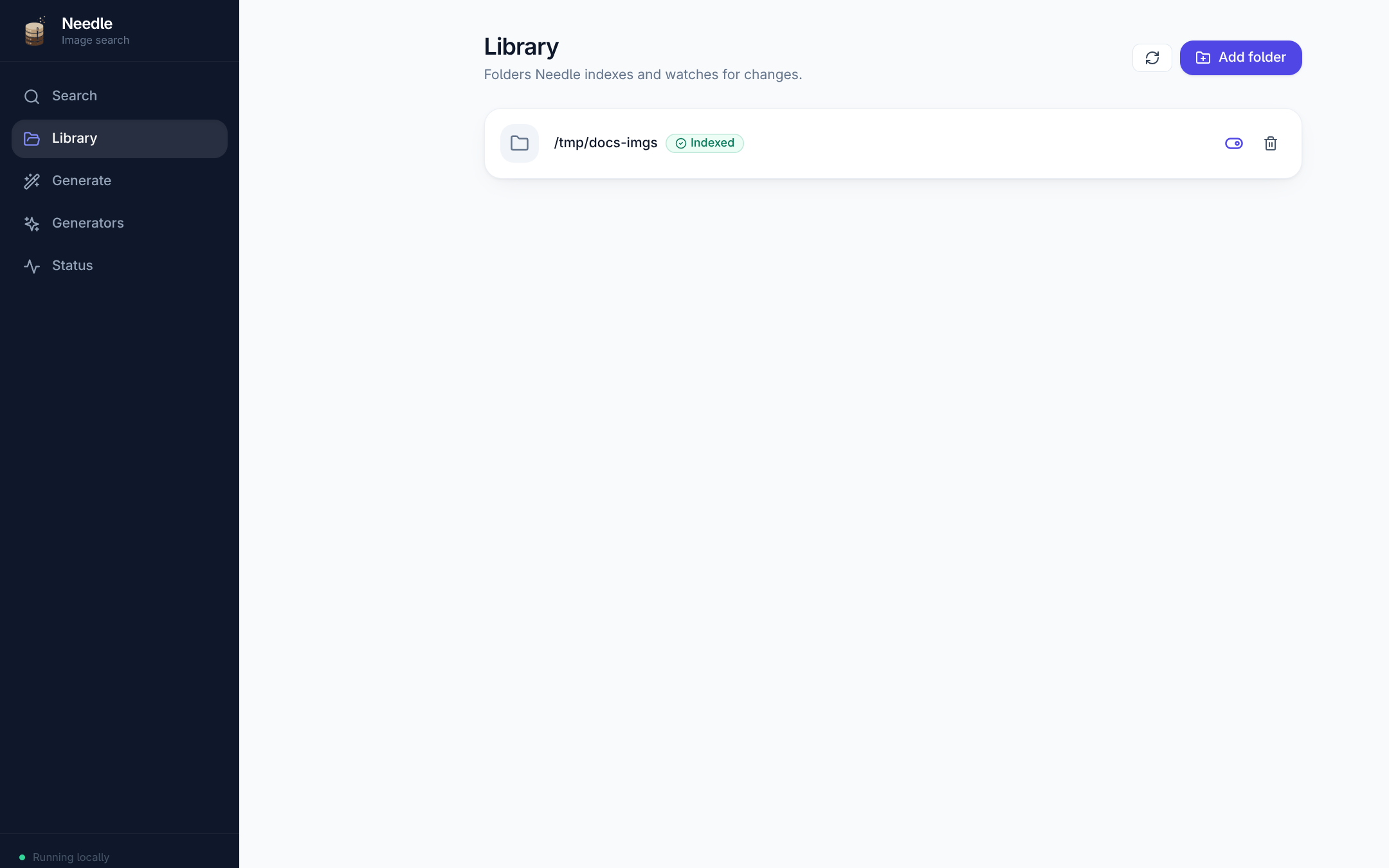 The Library page listing an indexed folder