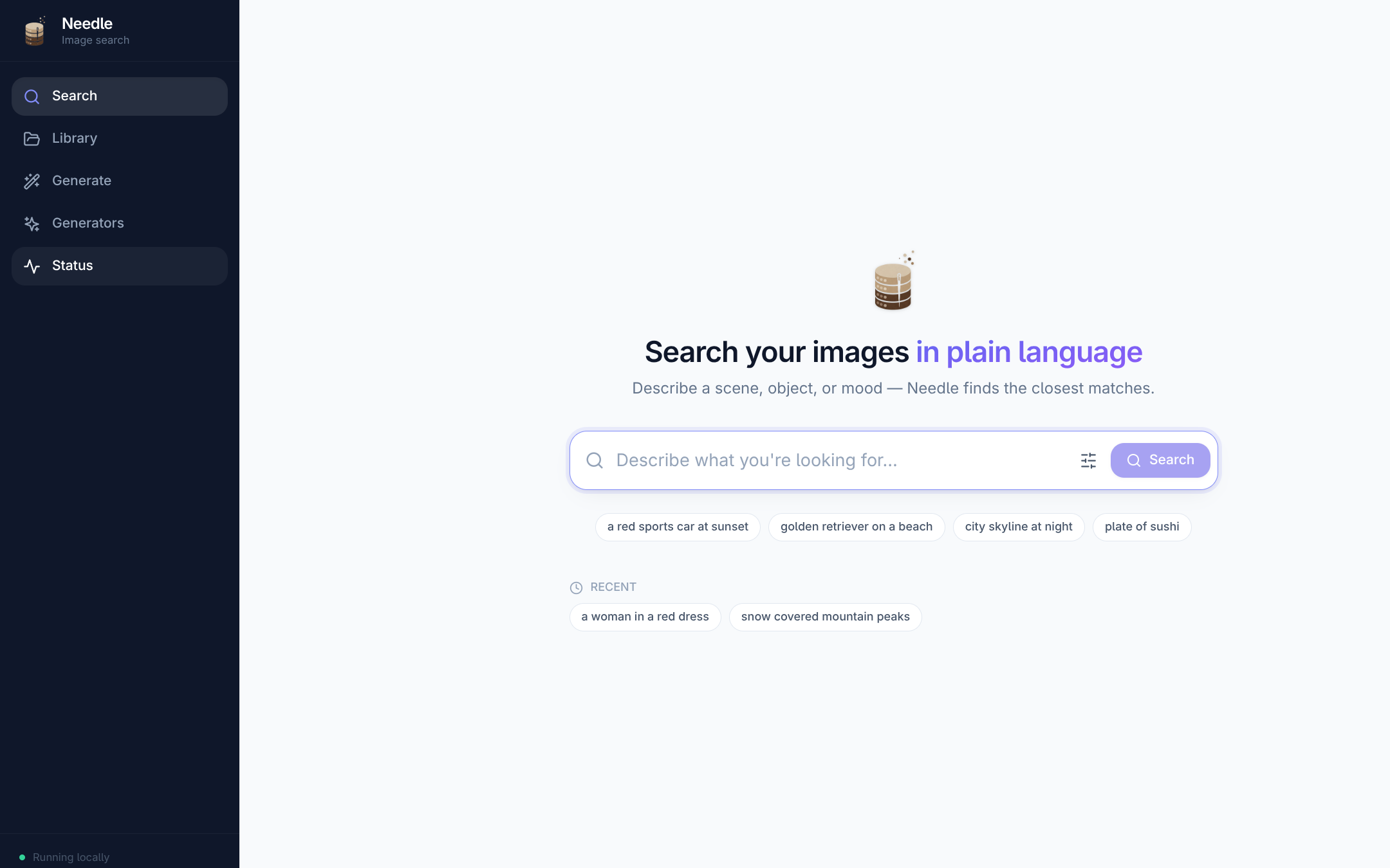 Needle’s search screen after setup
