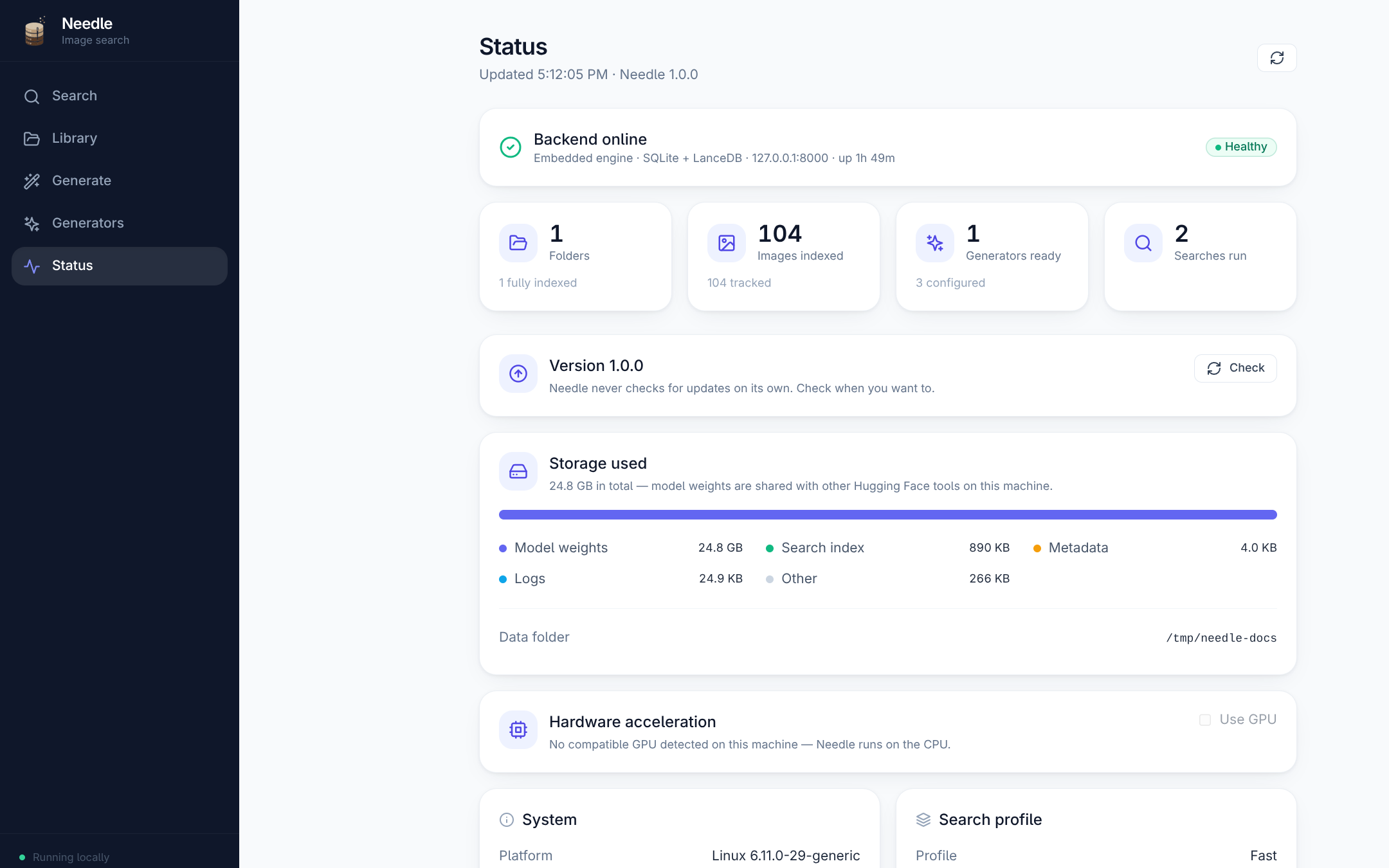 The Status page