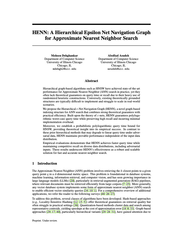 Illustration for the HENN paper on hierarchical graph indexing for approximate nearest neighbor search